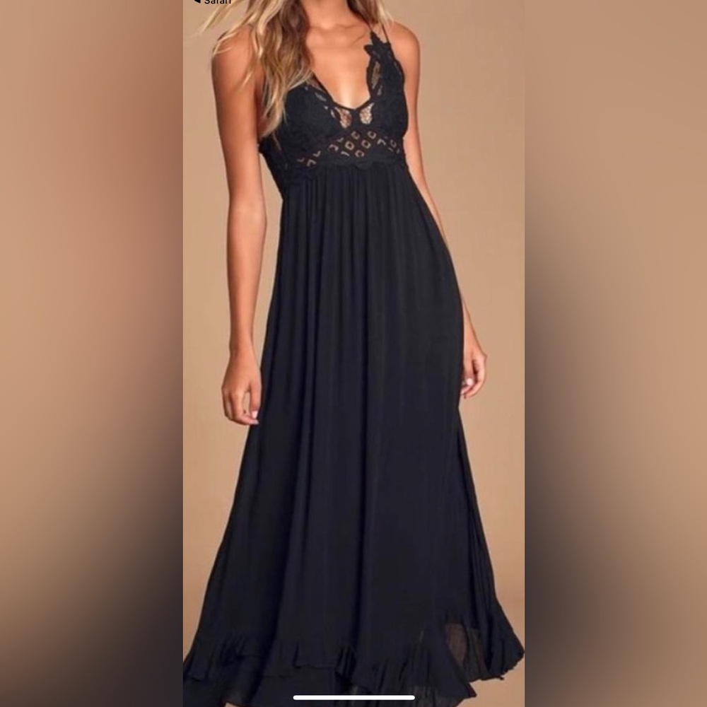 Free People black Adella maxi slip dress